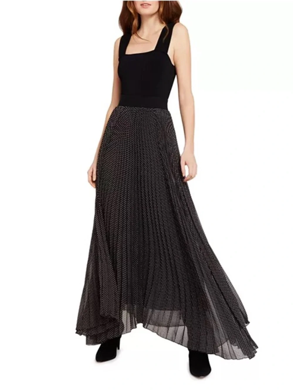 Alice and Olivia Katz Pleated Maxi Skirt Black with white polka dot 6 - Picture 2 of 10